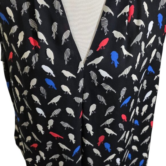 Nine West Womens XL Blouse Black Bird Print Sleeveless Top Layering Semi Sheer - Picture 4 of 9